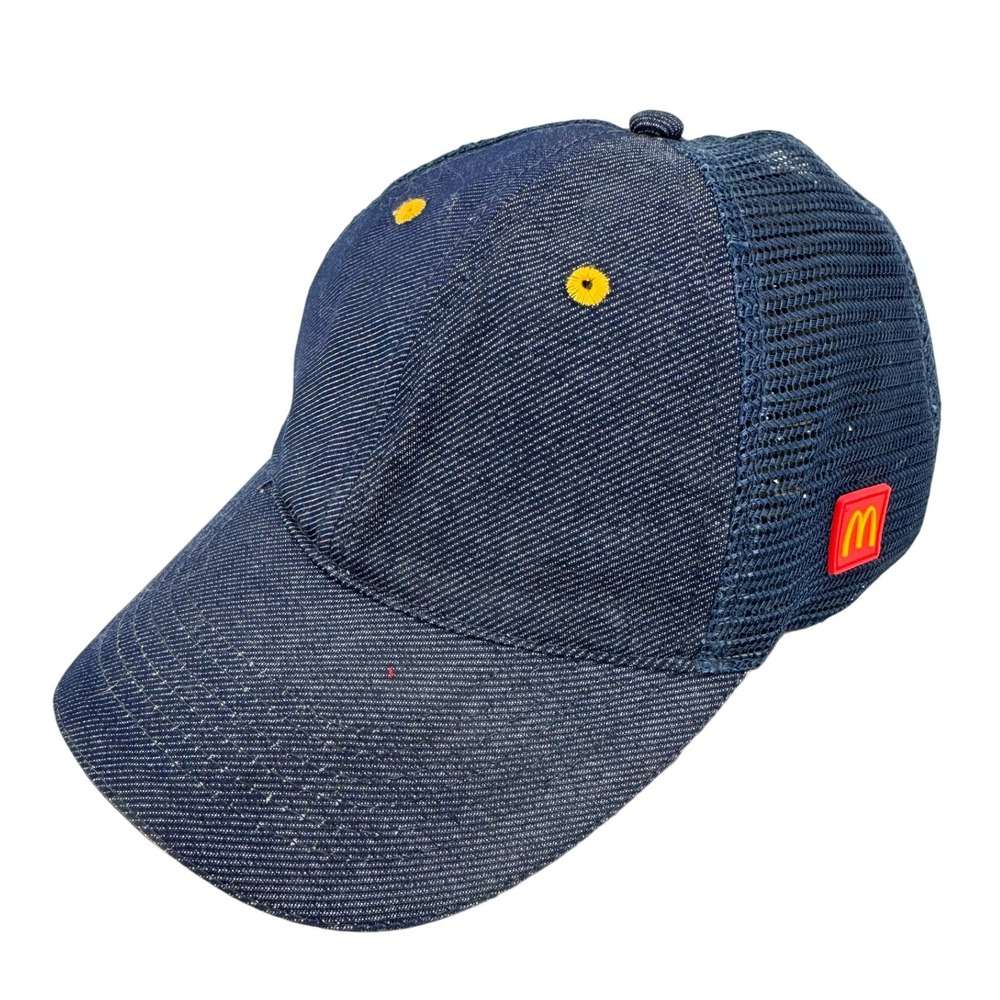 McDonalds Denim Mesh Trucker Hat Cap Employee Yellow Arches Logo Snapback Mens